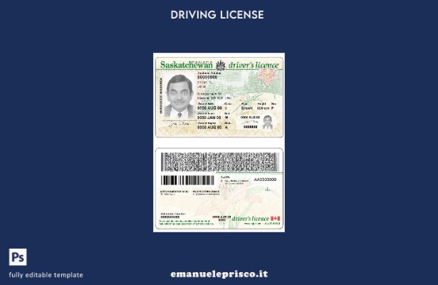 verified style stile verificato modello di patente di guida della provincia del Canada Saskatch template